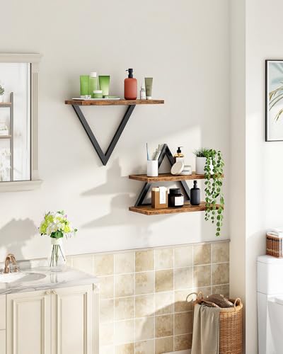 CHOEZON Floating Shelves for Wall, Wall Shelf Set of 2, Hanging Bathroom Shelves, Wall Mounted Storage Shelves for Books & Decor, for Living Room Bedroom Bathroom Kitchen, Rustic Brown TBJ11BF