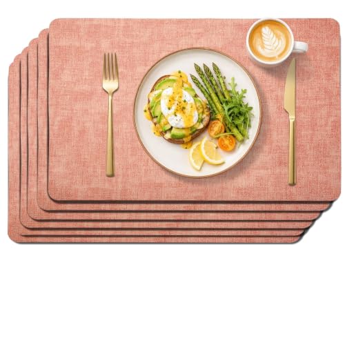 Maxpearl Faux Leather Placemats Set of 6, Easy to Clean, Peachy Pink - color: Peachy Pink