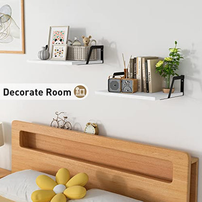 SRIWATANA White Deep Floating Shelves, Set of 2 Wood Wall Shelf Unit - color: Washed White