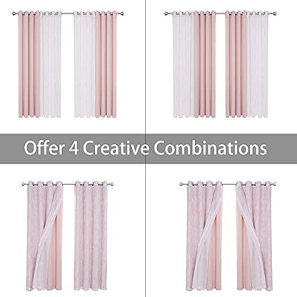 BONZER 침실 거실용 패널 4개 세트 믹스 앤 매치 커튼 - color: 블러쉬, size: 37"W x 84"L (Pack of 4)