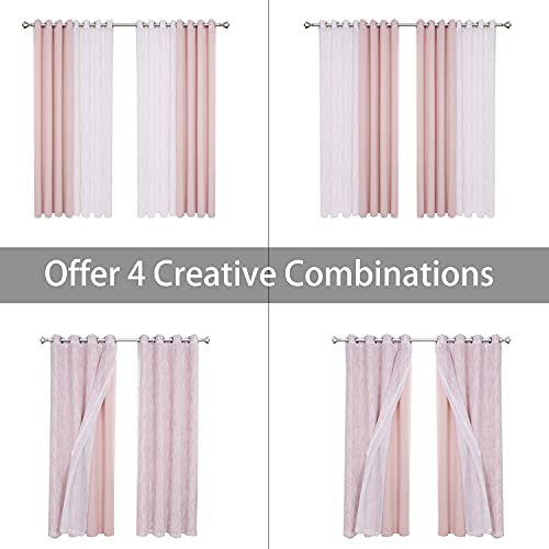 BONZER 4 패널 세트 믹스 앤 매치 커튼 거실용 그레이 다크 - color: 블러쉬, size: 54"W x 108"L (Pack of 4)