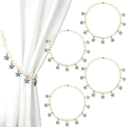 4 Pcs Magnetic Starfish Themed Curtain Tiebacks Ocean Coastal Pearl Bead Curtain Tiebacks Holders Boho Farmhouse Bedroom Decor Accessories for Home Office Hotel Living Room - style: Cute