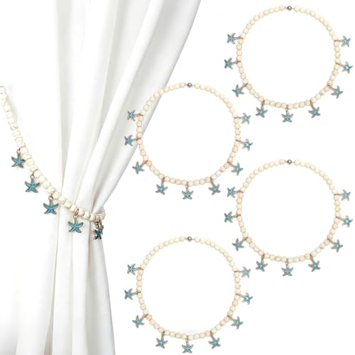 4 Pcs Magnetic Starfish Themed Curtain Tiebacks Ocean Coastal Pearl Bead Curtain Tiebacks Holders Boho Farmhouse Bedroom Decor Accessories for Home Office Hotel Living Room - style: Cute