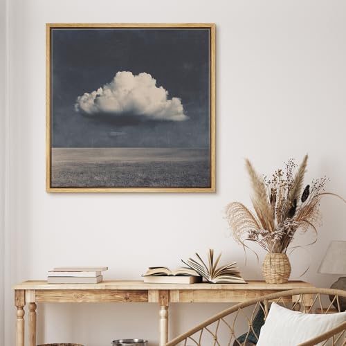 MUDECOR Framed Canvas Print Wall Art Minimalist Cloud on Dark Sky Vintage Neutral Landscape Illustrations Modern Art Group Colorful for Living Room, Bedroom, Office - 16"x16" NATURAL - color: B09-2604-M25, size: 16"L x 16"W