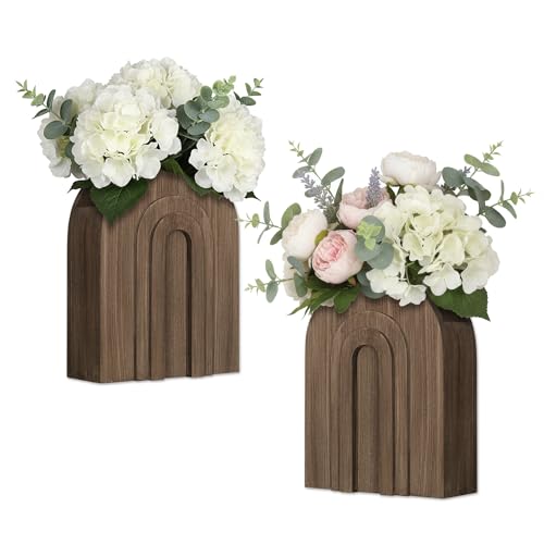 2 Pack Natural Wooden Wall Vase Set for Pampas Grass and Dried Flowers - color: Natural-natural