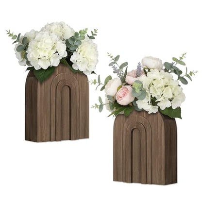 2 Pack Natural Wooden Wall Vase Set for Pampas Grass and Dried Flowers - color: Natural-natural