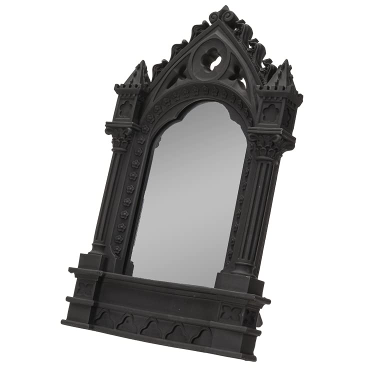 Pacific Giftware Gothic Cathedric Mirror, 10.83-inch Height, Resin, Black, Home Décor, Tabletop Décor, Halloween