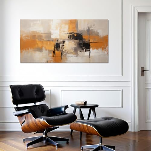 Sense&Sensitivity Arts Modern Abstract Canvas Wall Art - Premium Textured Orange, Grey, Black Artwork for Home and Office Decor Wall Painting Contemporary Geometric Print Pictures Home Decoration Ideas