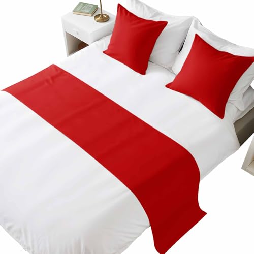 Bed Runner for Queen Size Bed, Christmas Red Decorative Beds Runners and 2 Matching Pillow Covers Set, Modern Simple Xmas Red Backdrop Beds Scarf Throw for Foot of Bedding Set for Hotel/Bedroom - color: Red, size: 83 x 20 Inch