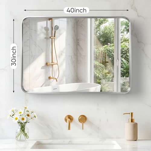 Sweetcrispy Bathroom Mirror 40x30 Inch, Vanity Mirror for Wall - color: Silver, size: 40"L x 30"W