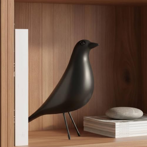 Mid Century Modern Bird Figurine, Resin Shelf Decor Accent - color: Black