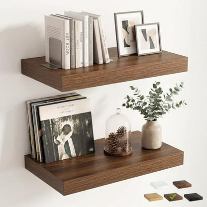 Venusmiles 12 inch Deep Floating Shelves for Wall, 24" Wide, Walnut, 2-Pack - color: Walnut Finish, size: 24"w x 12"d, 2p