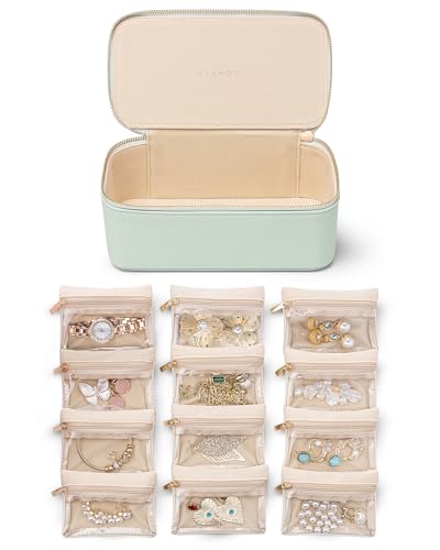 VLANDO Jewelry Travel Organizer with Clear 12 Velvet Bags,Mint Green - color: 12PCS-Mint Green
