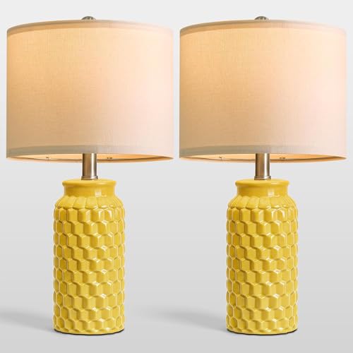 USumkky 20.5" Ceramic Table Lamps Set of 2 - Modern Farmhouse & Boho Style, Bedside Nightstand Lamps for Bedroom, Living Room End Table Lamps, Small Desk Lamp(Yellow) - color: 20.5" Yellow