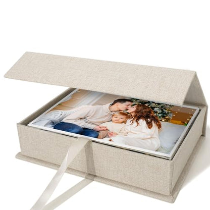 Vienrose Small Photo Storage Box, 5"x7", Linen Postcard Keeper, Beige - color: Beige, size: 5"x7"