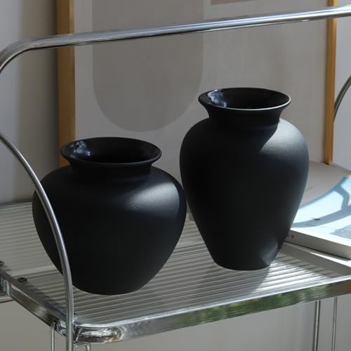 Black Ceramic Flower Vase, Decorative Jar Modern Centerpiece Table Decorations,Rustic Ceramic vases for Home Decor Dining Room,Wide Mouth Ceramic vase for Kitchen Utensils - color: Black, size: 0620