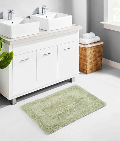 COTTON CRAFT 2 Pack Reversible Bath Mat Rug - Luxurious 17x24 Sage Green - color: Sage, size: 17x24 Inches