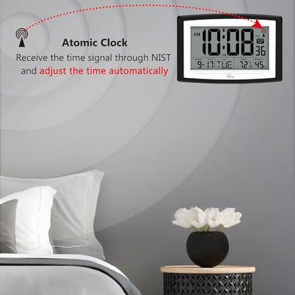 WallarGe 12.5 Inch Atomic Clock with Indoor Temperature and Humidity - size: Large