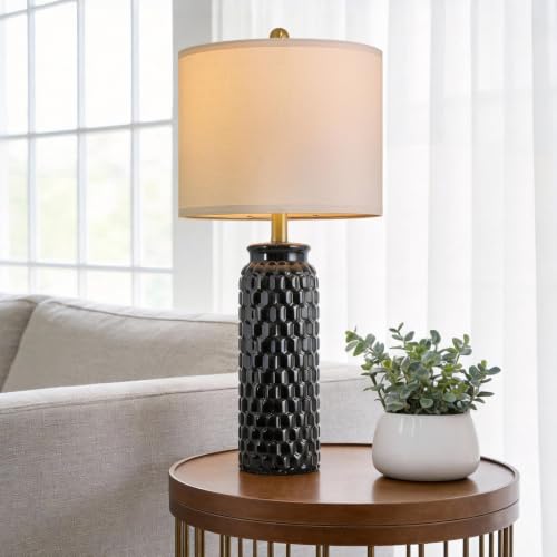 USumkky 27" Ceramic Table Lamps Set of 2 - Modern Farmhouse & Boho Style, Bedside Nightstand Lamps for Bedroom, Living Room End Table Lamps, Small Desk Lamp(Black) - color: 27" Black-2 Pack