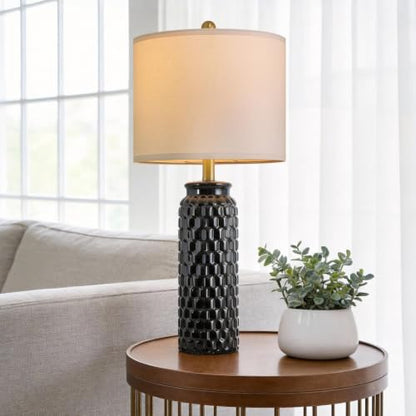 USumkky 27" Ceramic Table Lamps Set of 2 - Modern Farmhouse & Boho Style, Bedside Nightstand Lamps for Bedroom, Living Room End Table Lamps, Small Desk Lamp(Black) - color: 27" Black-2 Pack