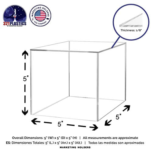 5" Acrylic Display Riser Box with One Open Side No Lid Versatile Clear Square Lucite Retail Product Platform and Merchandise Storage Bin No Assembly by Marketing Holders - size: 5" Cube-Clear