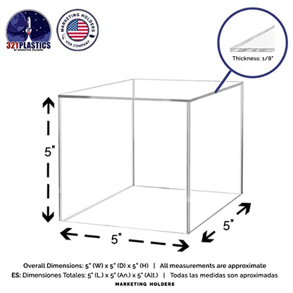 5" Acrylic Display Riser Box with One Open Side No Lid Versatile Clear Square Lucite Retail Product Platform and Merchandise Storage Bin No Assembly by Marketing Holders - size: 5" Cube-Clear