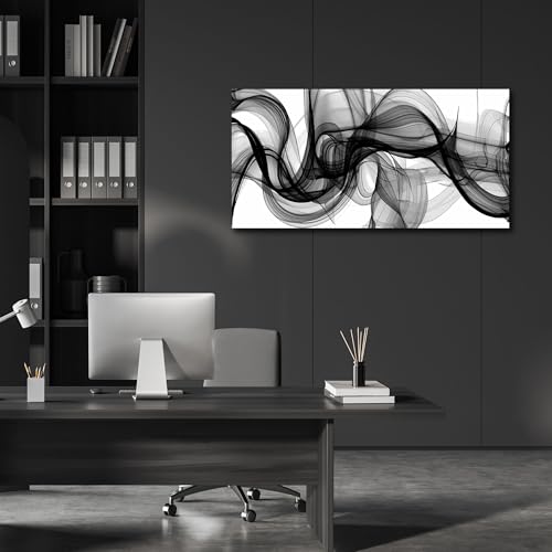 ENTANUB Abstract Wall Art for Bedroom, Black and White Canvas Wall Decor for Living Room, Smoke Picture Print, Size 40 x 20 Inches - color: ABSTRACT-44, size: 40L" x 20W"