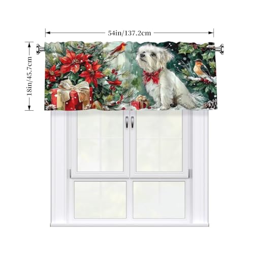 Christmas Dog Curtain Valance 54x18 Inches Window Treatment Rod Pocket Valance for Kitchen Bathroom Bedroom - color: Christmas Dog