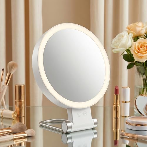 Travel Makeup Mirror with Lights-1/30X Magnifying Rechargeable Double-Sided