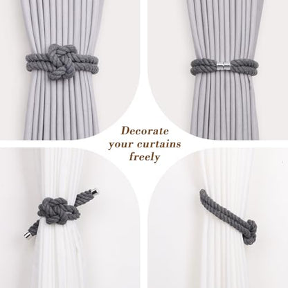 NICEEC Natural Cotton Rope Magnetic Curtain Tiebacks, 2 Pack, Dark Grey - color: Dark Grey, size: 2 Pack