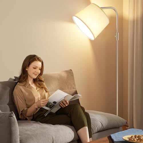 Ambimall Fully Dimmable Floor Lamp with 9W LED Bulb, Standing Lamp for Living Room with Adjustable Head, Modern Tall Light with Rotary Switch for Office, Light Gold and Beige - color: K:Mocha Gold and Light Linen Beige