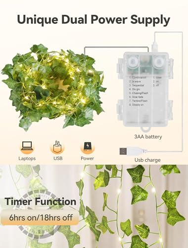 73 LED Ivy Vine Lights,23FT Fairy Lights USB & Battery Operated - color: Ivy, size: 73 LED-Battery & USB