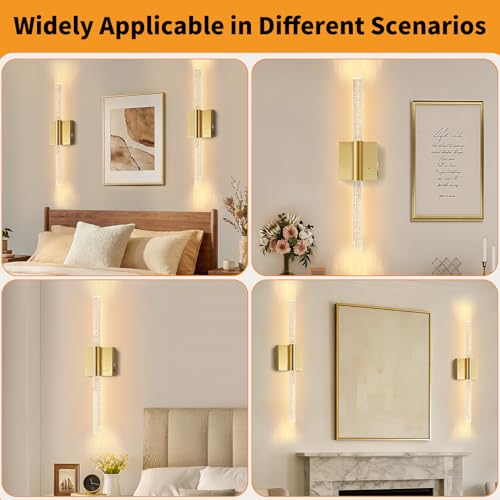 28” Wall Sconces Set of 2, Rechargeable Battery Powered Wall Light - color: Gold