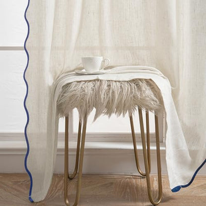 DriftAway Semi Sheer Scalloped Edge Linen Coastal Beach Window Curtains for Living Room Bedroom 2 Panels Rod Pocket Each Size 52 Inch by 96 Inch Navy - color: Linen Navy, size: 52"W x 96"L (Pack of 2)