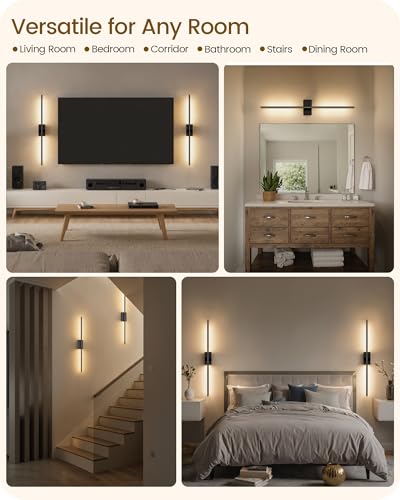 34.6" Wireless Battery Operated Wall Sconces Set of Two,Rechargeable Lamp with Remote, 360° Rotation, 10000mAh Battery, Touch Dimmable Lights for Living Room Hallway Bedroom, Black B05YBP205 - color: Black, size: 34.6 Inches