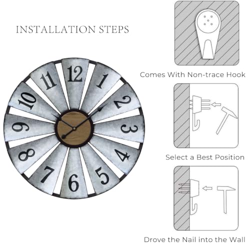 Vantic 30'' Windmill Large Wall Clock, Distressed Metal Clock - size: 30