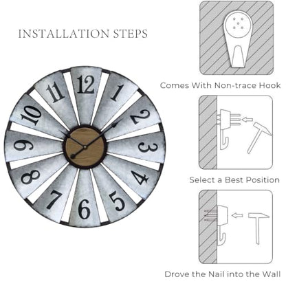 Vantic 30'' Windmill Large Wall Clock, Distressed Metal Clock - size: 30