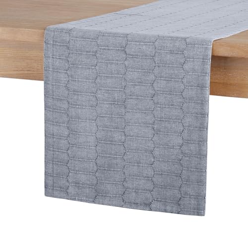 Martha Stewart Honeycomb Modern Farmhouse Reversible Table Runner, Blue, 15"x72" - color: Blue