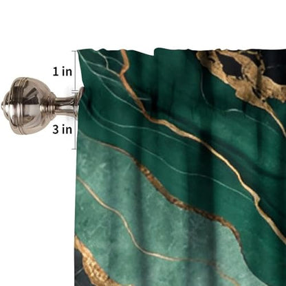 Green Black Marble Valance, Abstract Liquid Golden Lines Marble Blackout Short Thermal Insulated Rod Pocket Short Window Curtain for Cafe Bedroom Kitchen, 54x18inch - color: Marble-13