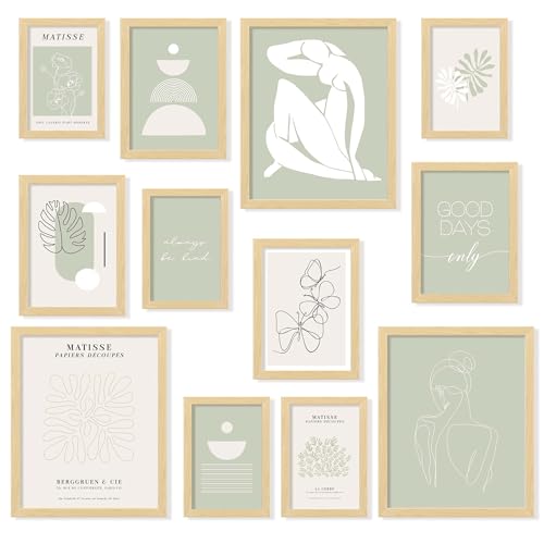 97 Decor Sage Green Wall Art, 12 Boho Abstract Prints, 8x10 Unframed - color: Sage Green Soft