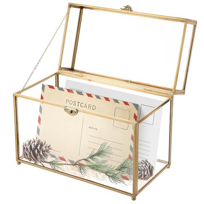 Large Capacity Golden Vintage Glass Keepsake Box 10 x 5.7 x 7.8inch