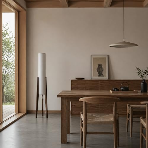 50 Inch Tall Tripod Floor Lamp Suit for Living Room,Walnut Wood Finish - color: Walnut Wood
