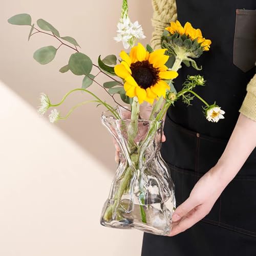 8.5IN Large Glass Vase, Irregular Clear Tall Flower vases for Centerpieces - color: Clear, size: Large