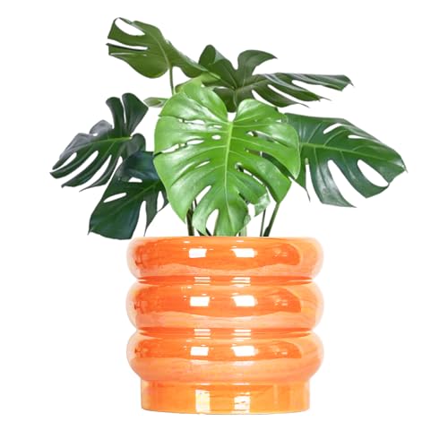 8 Inch Ceramic Plant Pot with Drainage, Planter for Indoor Plants - color: Orange, size: 8 Inch (Single)
