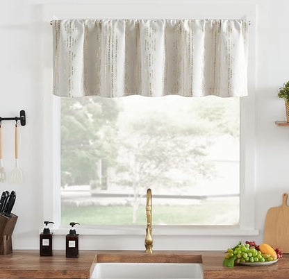 jinchan Striped Window Valance 16 Inch Modern Boho 1 Panel Gold on White - color: Boho| Gold on White, size: 52"W x 16"L (Pack of 1)