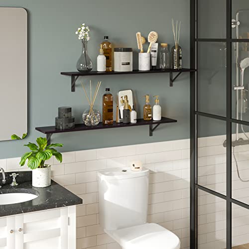 DINZI LVJ Long Wall Shelves, 39.4 Inch Wall Mounted Shelves with Brackets - color: Espresso, size: 39.4 Inch