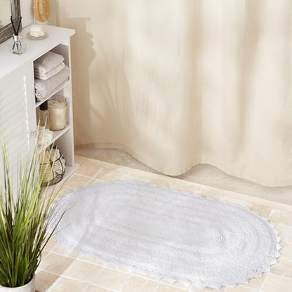 DII Crochet Collection Reversible Bath Mat, Large Oval, 21x34, White - color: White, size: 1'9" x 2'10" (Oval)