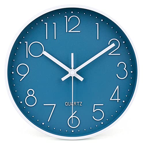 jomparis 10 Inch Cerulean Wall Clock Battery Operated Silent & Non-Ticking Wall Clock Decor for Bathroom Bedroom - color: Cerulean, size: 10 Inch
