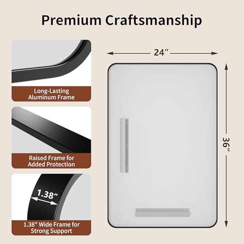 DeerValley Bathroom Mirror with Black Frame, Rounded Rectangle - color: Black, size: 36"L x 24"W