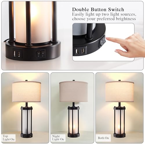 RORIA Modern Table Lamps for Living Room with 2 USB Charging Ports - color: 1 Pack-Black